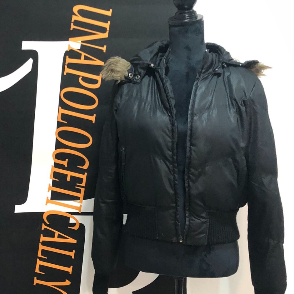 Guess Black Puff Jacket with Detachable Hood